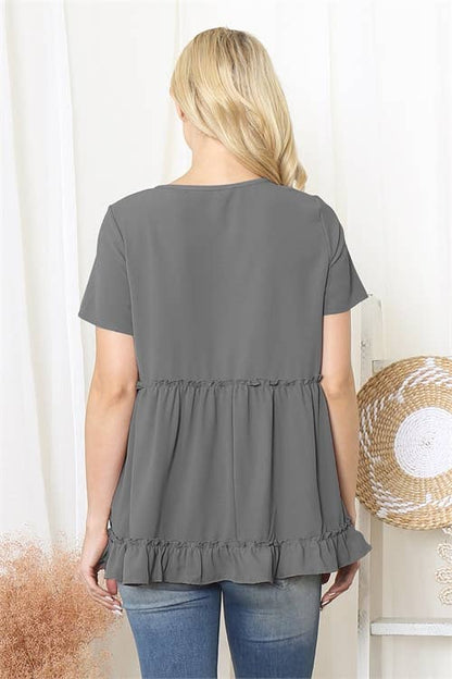 Merrow Frill Detail Short Sleeve Peplum Top