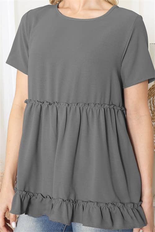 Merrow Frill Detail Short Sleeve Peplum Top