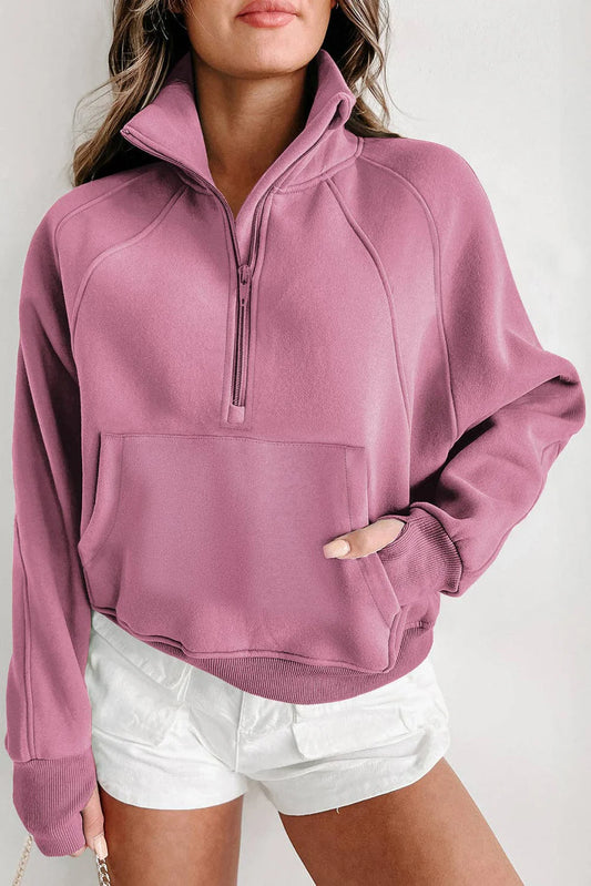 Mauve Half-Zip Fleece Pullover