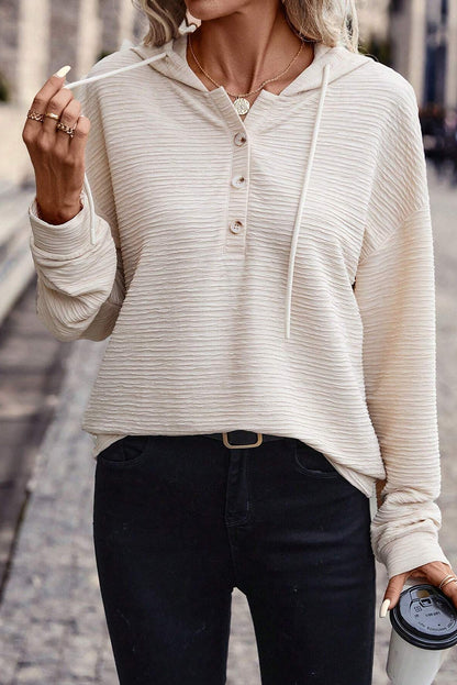 Apricot Solid Textured Drawstring Hoodie