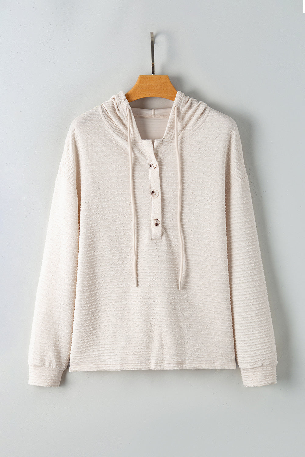 Apricot Solid Textured Drawstring Hoodie