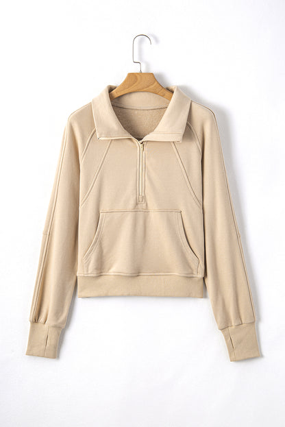 Parchment Quarter Zip Kangaroo Pocket Sweatshirt
