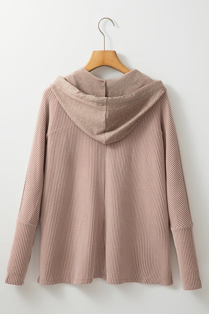 Brown Patchwork Corded Drawstring Hoodie