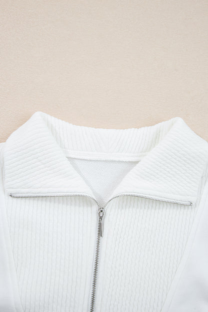 White Ribbed Collar Sweatshirt and Shorts Set