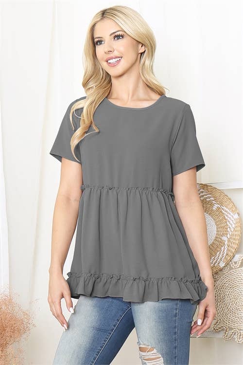 Merrow Frill Detail Short Sleeve Peplum Top
