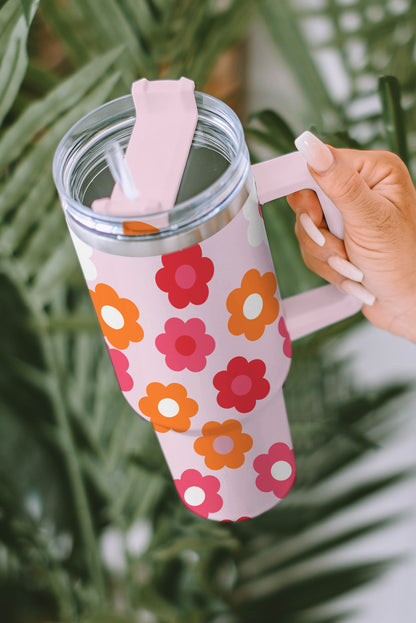 Multicolor Flower Print Handled Stainless Steel Cup 40oz