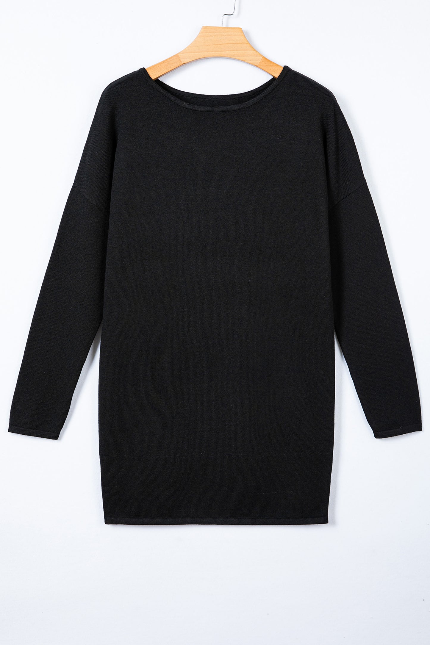 Black Asymmetric Neck Mini Sweater Dress