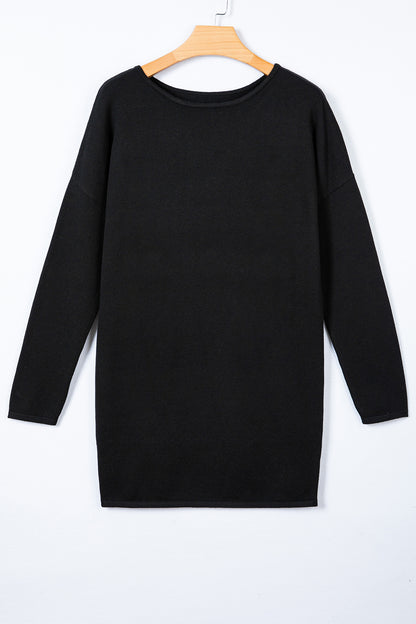 Black Asymmetric Neck Mini Sweater Dress