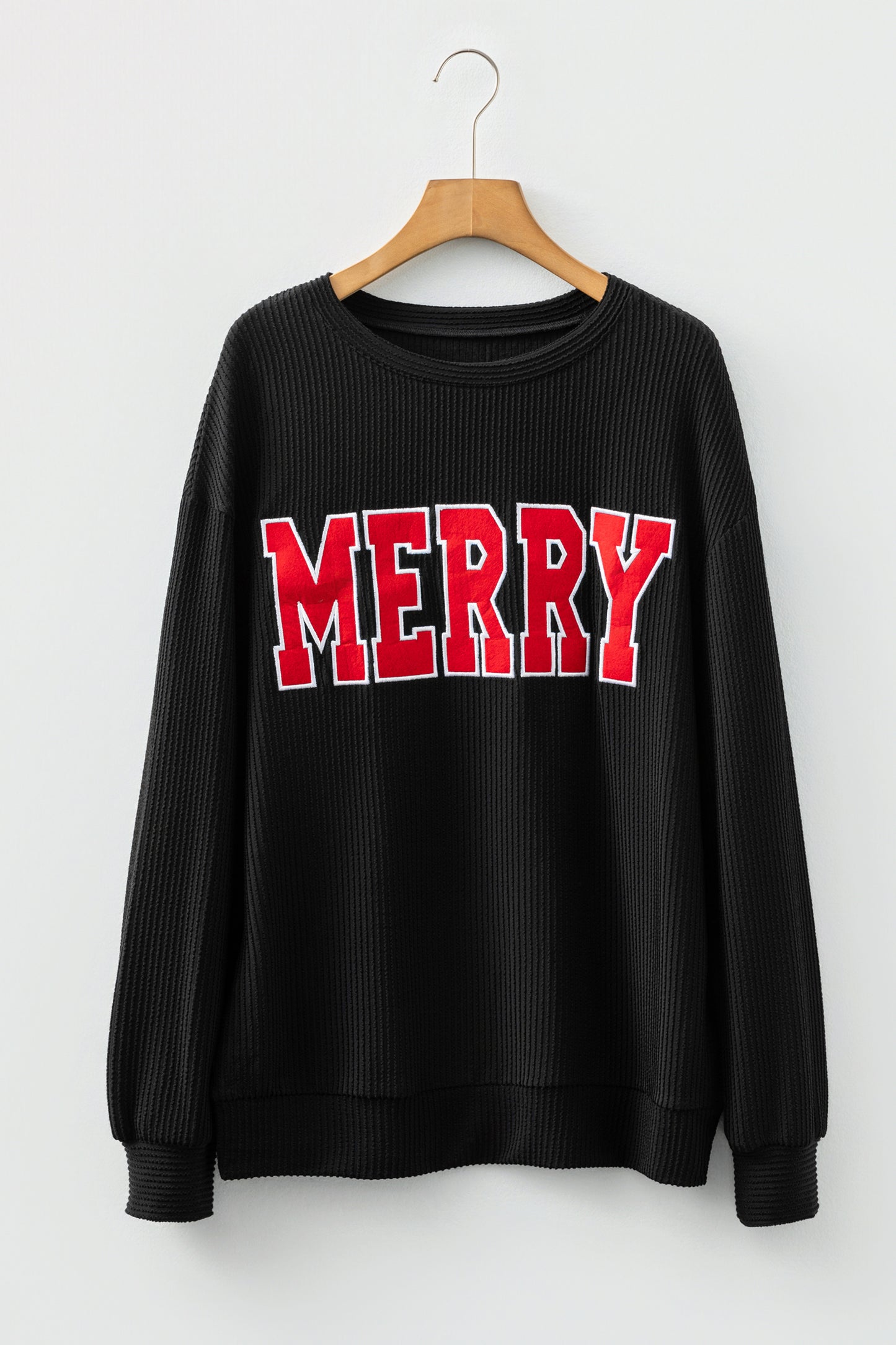 Outlined Merry Letter Graphic Loose Long Sleeve Top