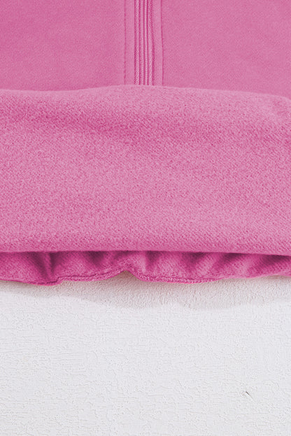 Pink Fleece Lined Zip Up Thumbhole Sleeve Sweatshirt