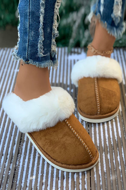 Camel Plush Suede Winter Slippers