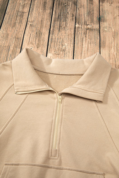 Parchment Quarter Zip Kangaroo Pocket Sweatshirt