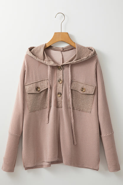 Brown Patchwork Corded Drawstring Hoodie