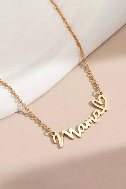 Mama Script Heart Pendant Necklace – Gold Letter Chain