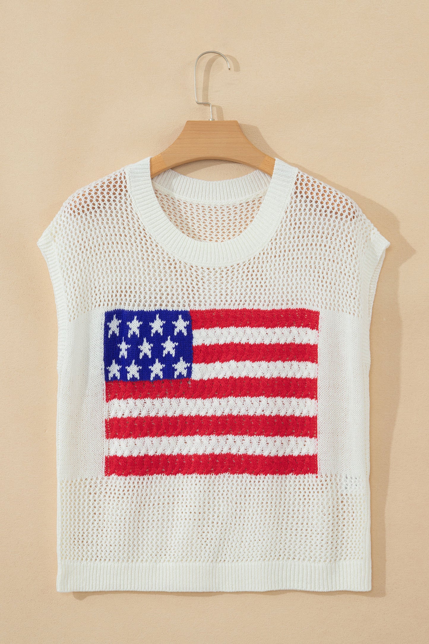 American Flag Sweater Top – Patriotic Short Sleeve Knit Shirt