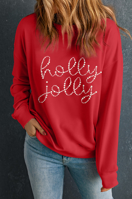 Christmas Holly Jolly Rhinestone Letter Graphic Sweatshirt