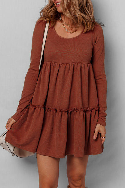 Aria Frilled Trim High Waist Long Sleeve Mini Dress