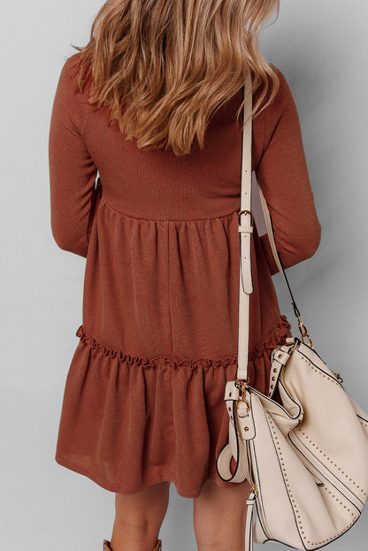 Aria Frilled Trim High Waist Long Sleeve Mini Dress