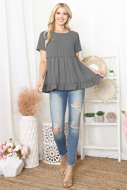 Merrow Frill Detail Short Sleeve Peplum Top