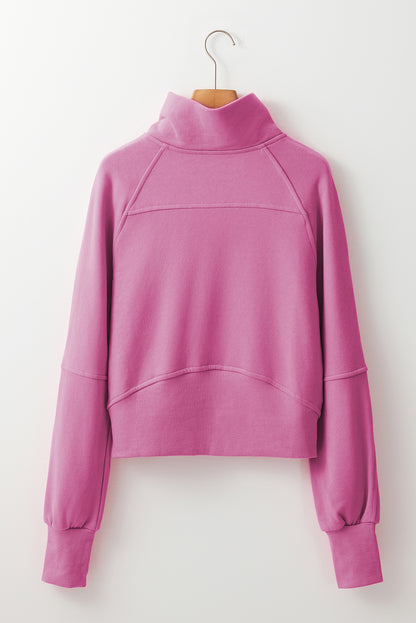Pink Fleece Lined Zip Up Thumbhole Sleeve Sweatshirt