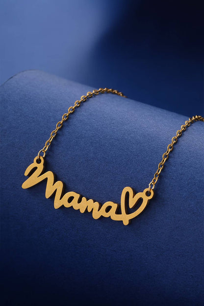Mama Script Heart Pendant Necklace – Gold Letter Chain