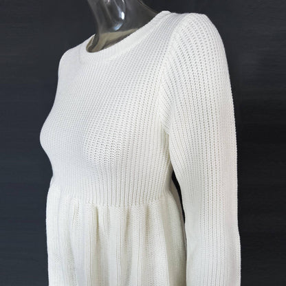 Round-Neck Waist-Cinched Knitted Sweater Dress