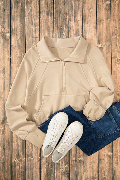 Parchment Quarter Zip Kangaroo Pocket Sweatshirt