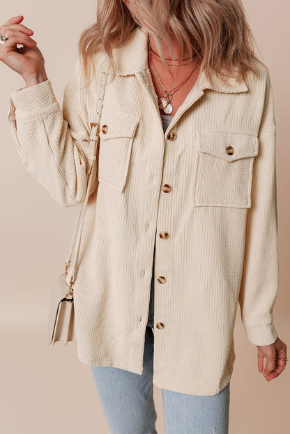 Oatmeal Corduroyt Button Up Shacket