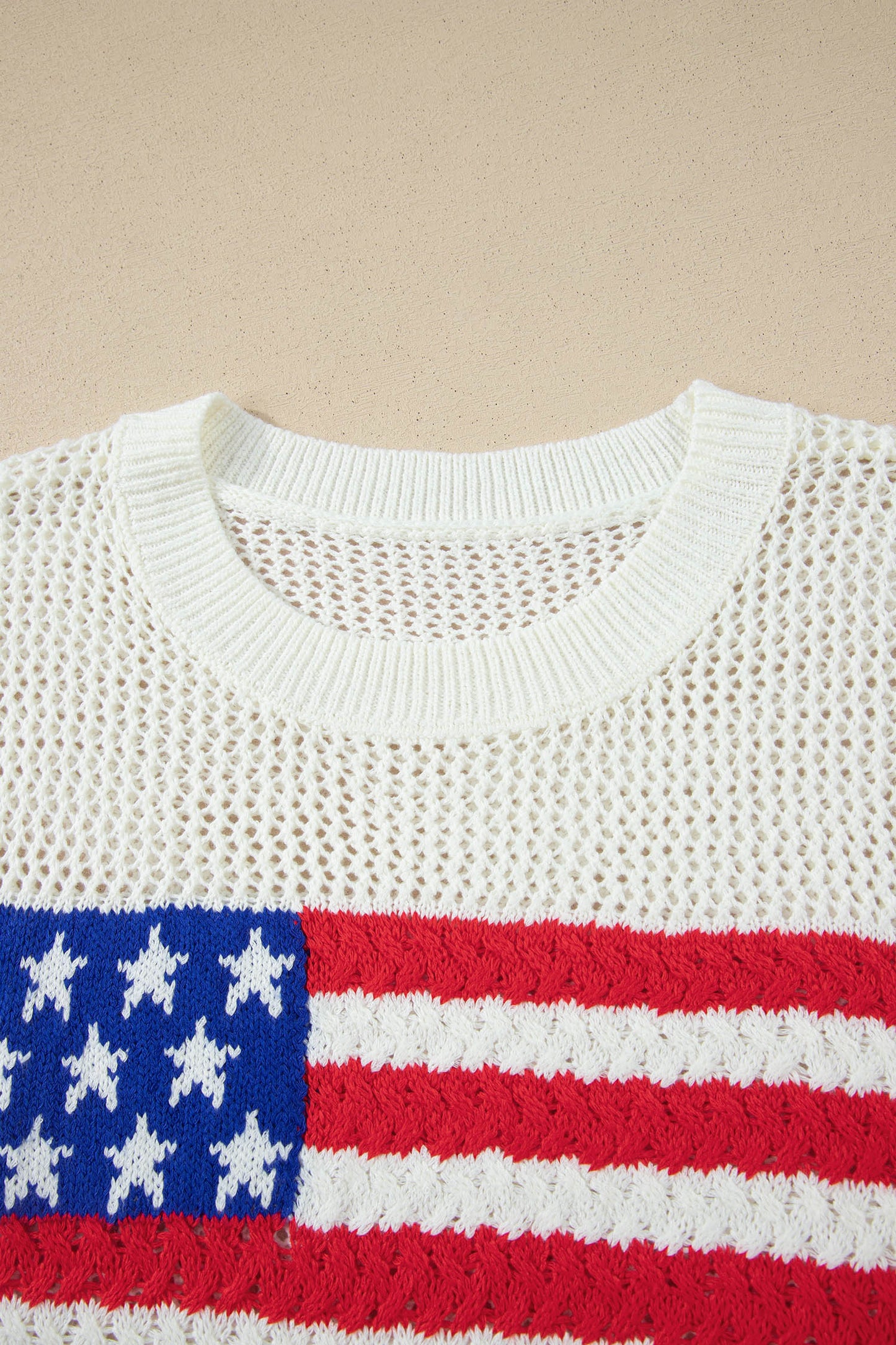 American Flag Sweater Top – Patriotic Short Sleeve Knit Shirt