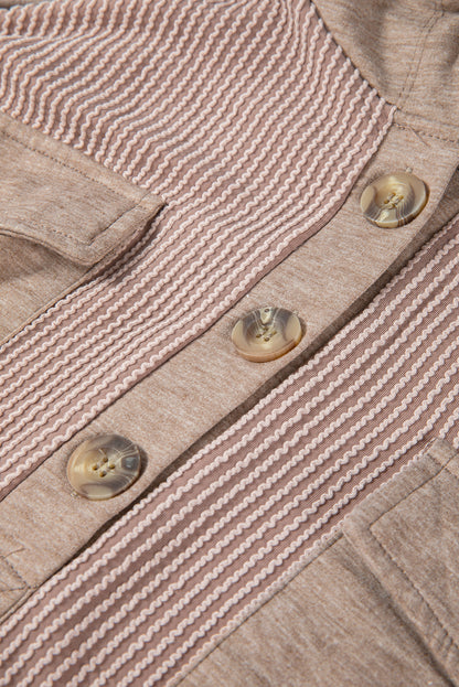 Brown Patchwork Corded Drawstring Hoodie