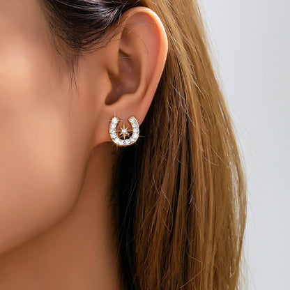 Lucky Star Crystal Horseshoe Stud Earrings