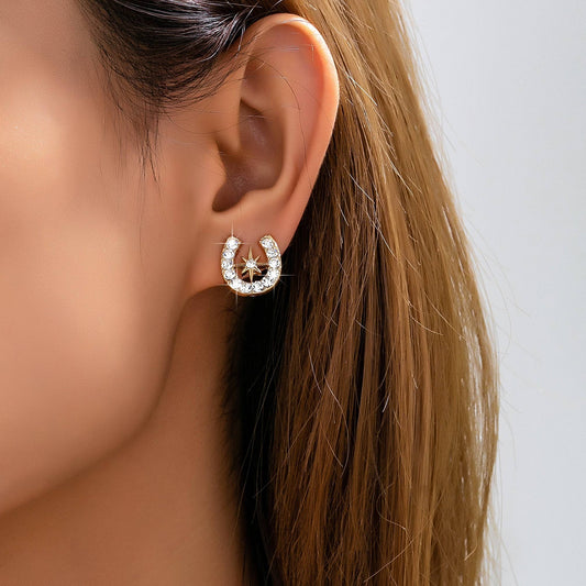 Lucky Star Crystal Horseshoe Stud Earrings