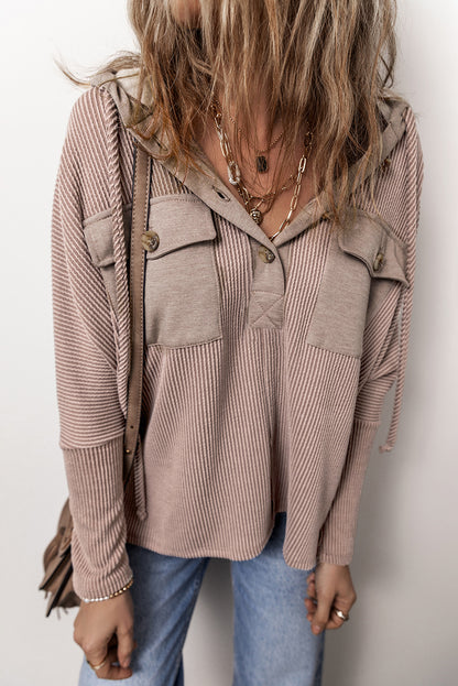 Brown Patchwork Corded Drawstring Hoodie