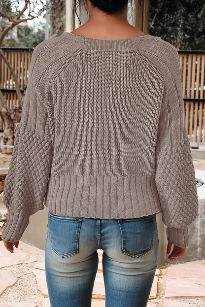 Cozy Mixed Knit Button-Up V-Neck Cardigan (S–XL)