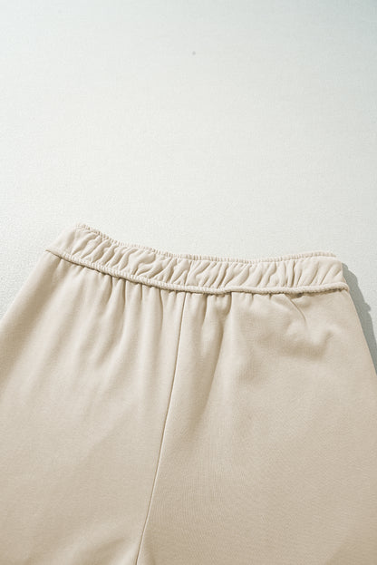 Apricot Drawstring Elastic Waistband Casual Wide Leg Pants