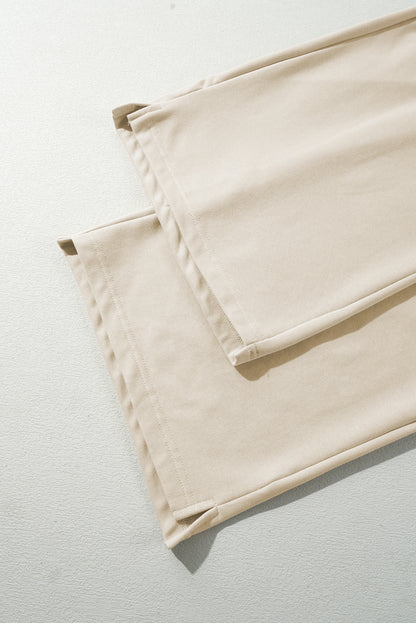 Apricot Drawstring Elastic Waistband Casual Wide Leg Pants