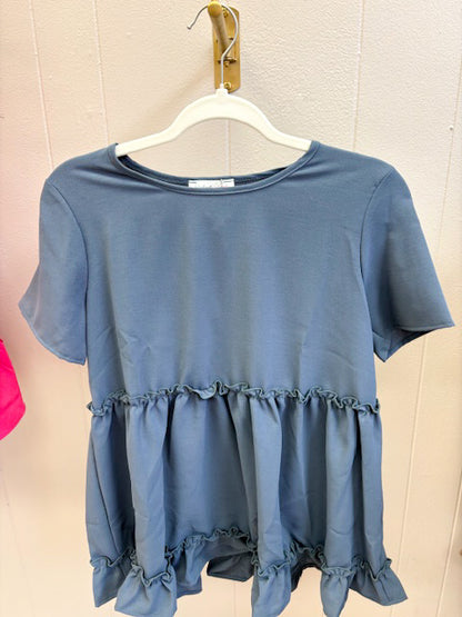 Merrow Frill Detail Short Sleeve Peplum Top